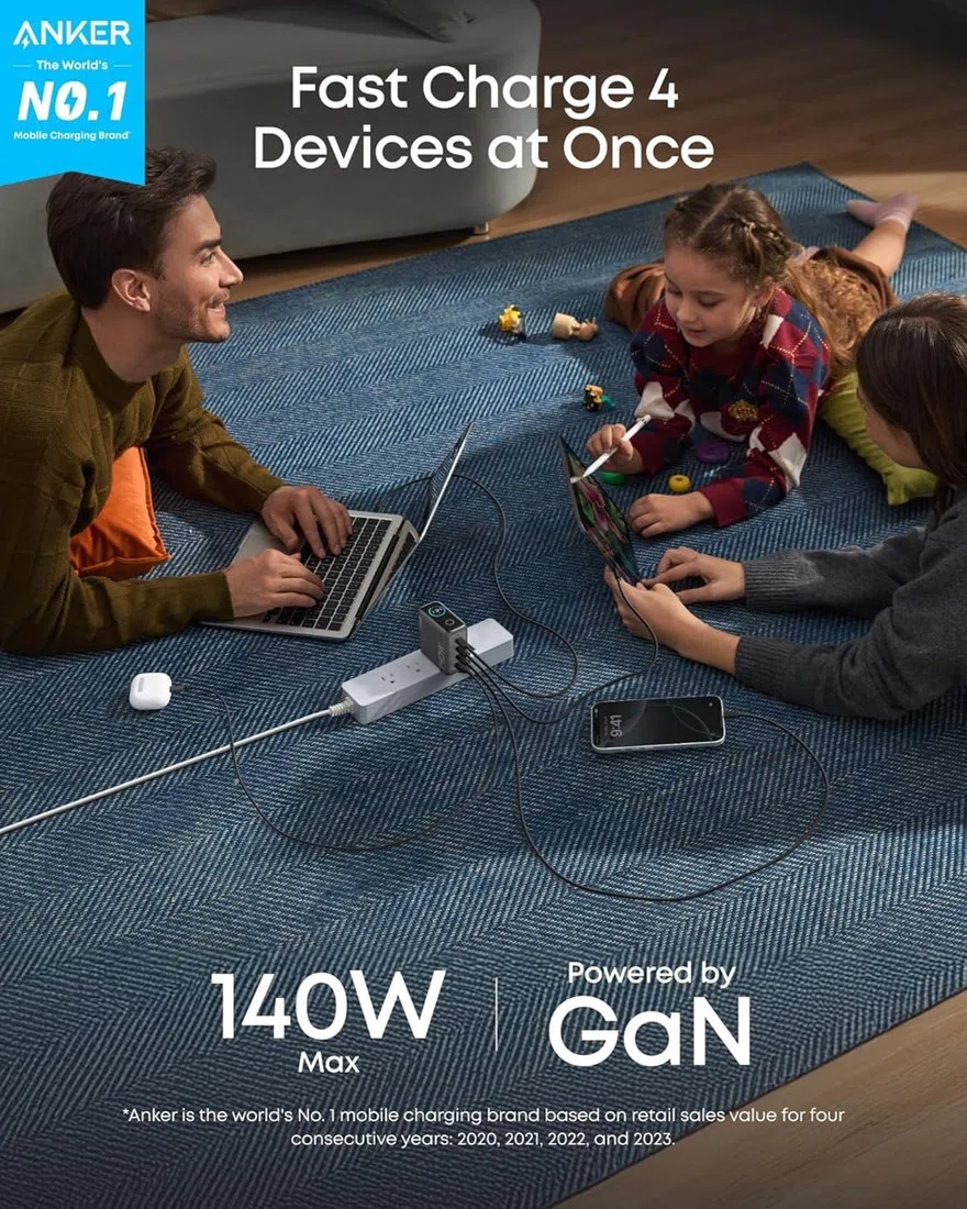 Anker Charger (140W, 4-Port, PD 3.1) with USB-C Cable view 2
