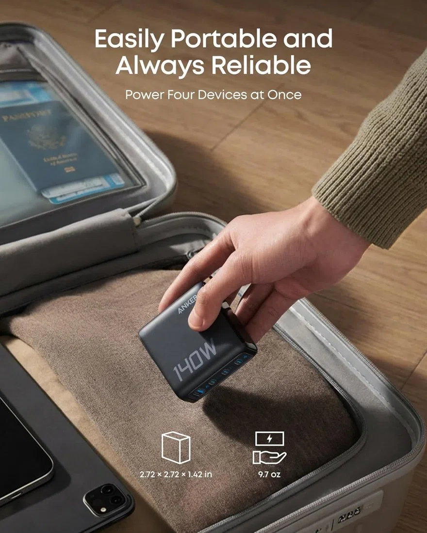 Anker Charger (140W, 4-Port, PD 3.1) with USB-C Cable view 5