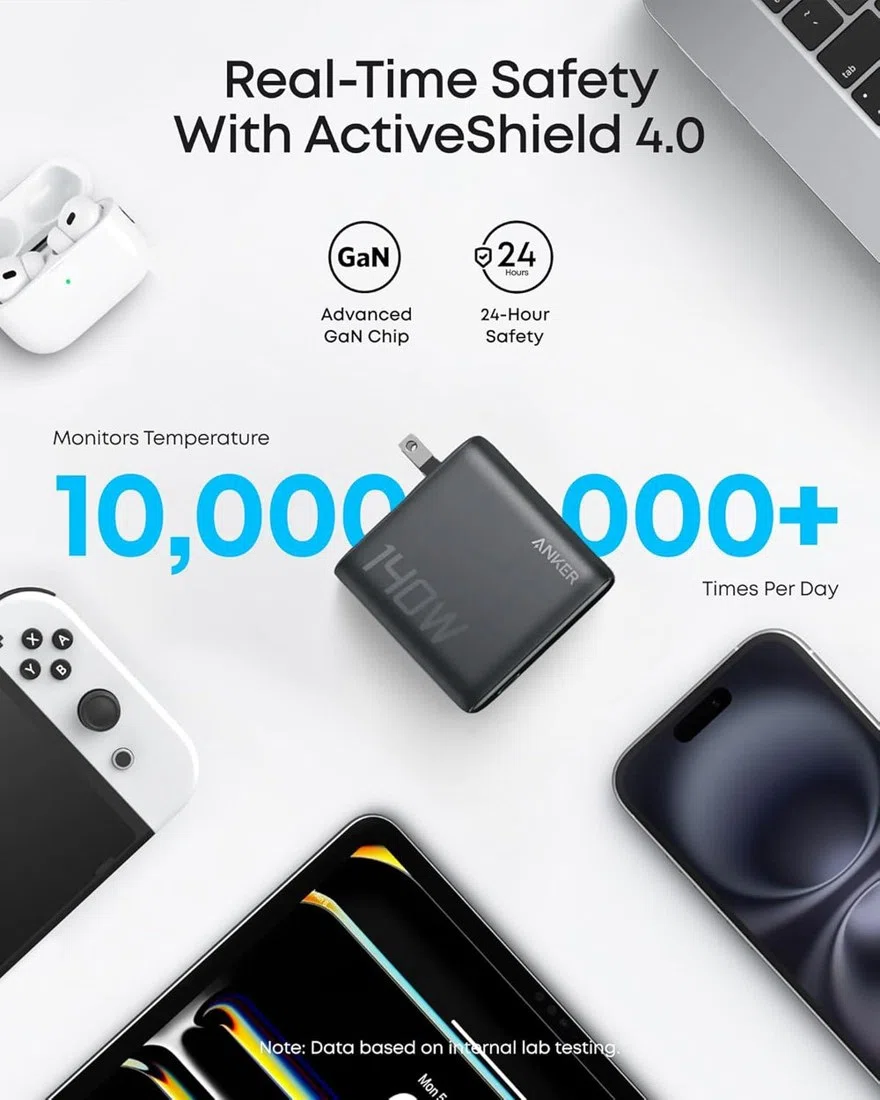 Anker Charger (140W, 4-Port, PD 3.1) with USB-C Cable view 6
