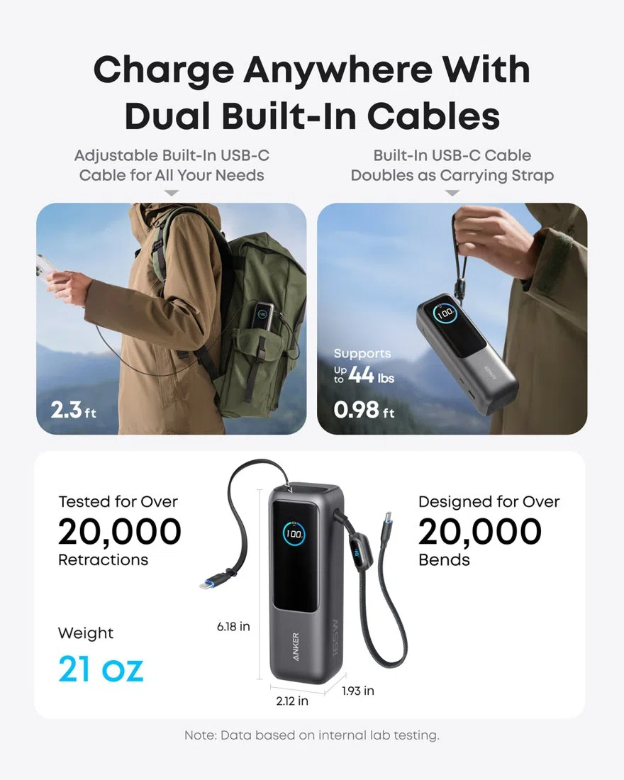 Anker Laptop Power Bank (25K, 165W, Built-In and Retractable Cables) view 3