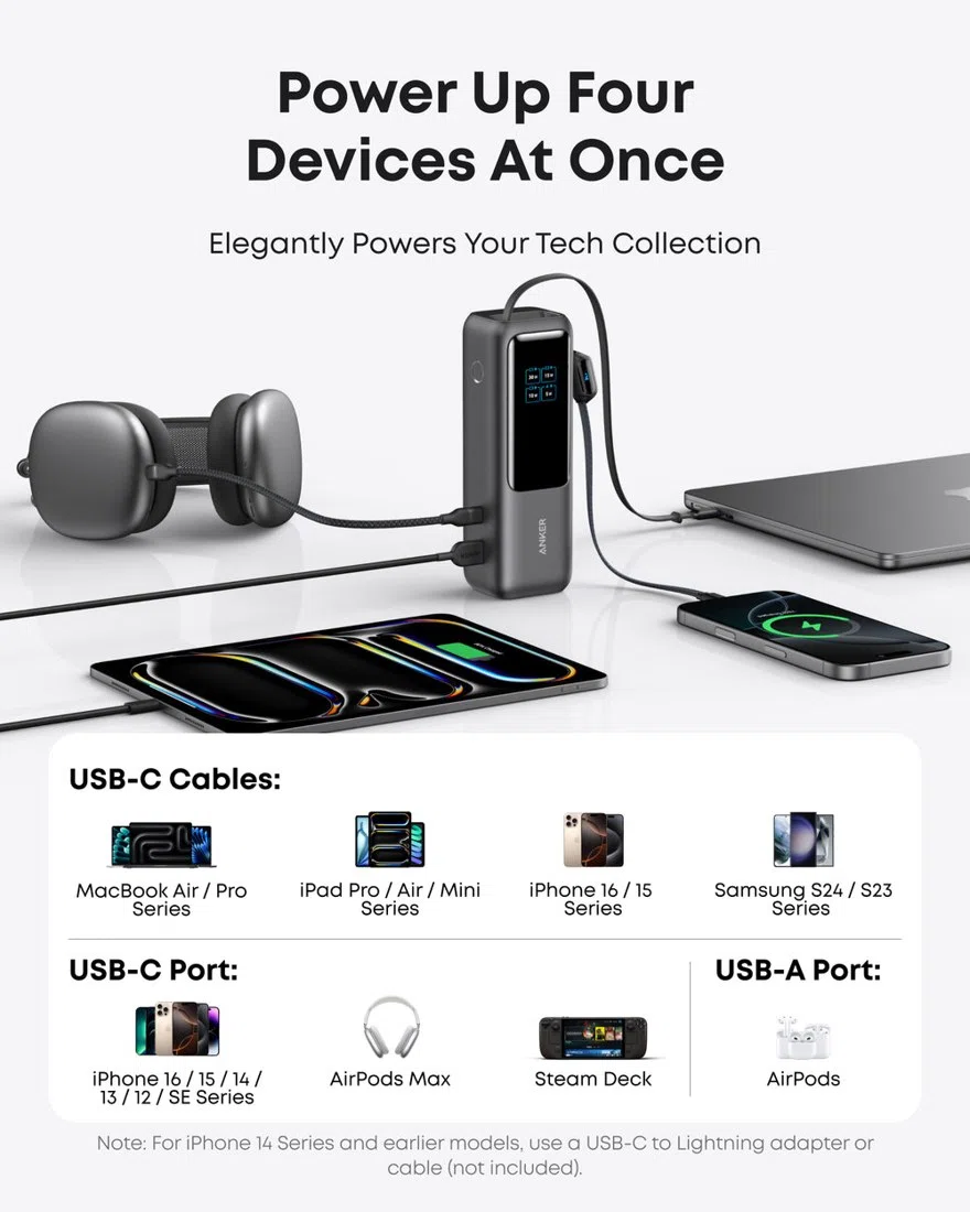 Anker Laptop Power Bank (25K, 165W, Built-In and Retractable Cables) view 5