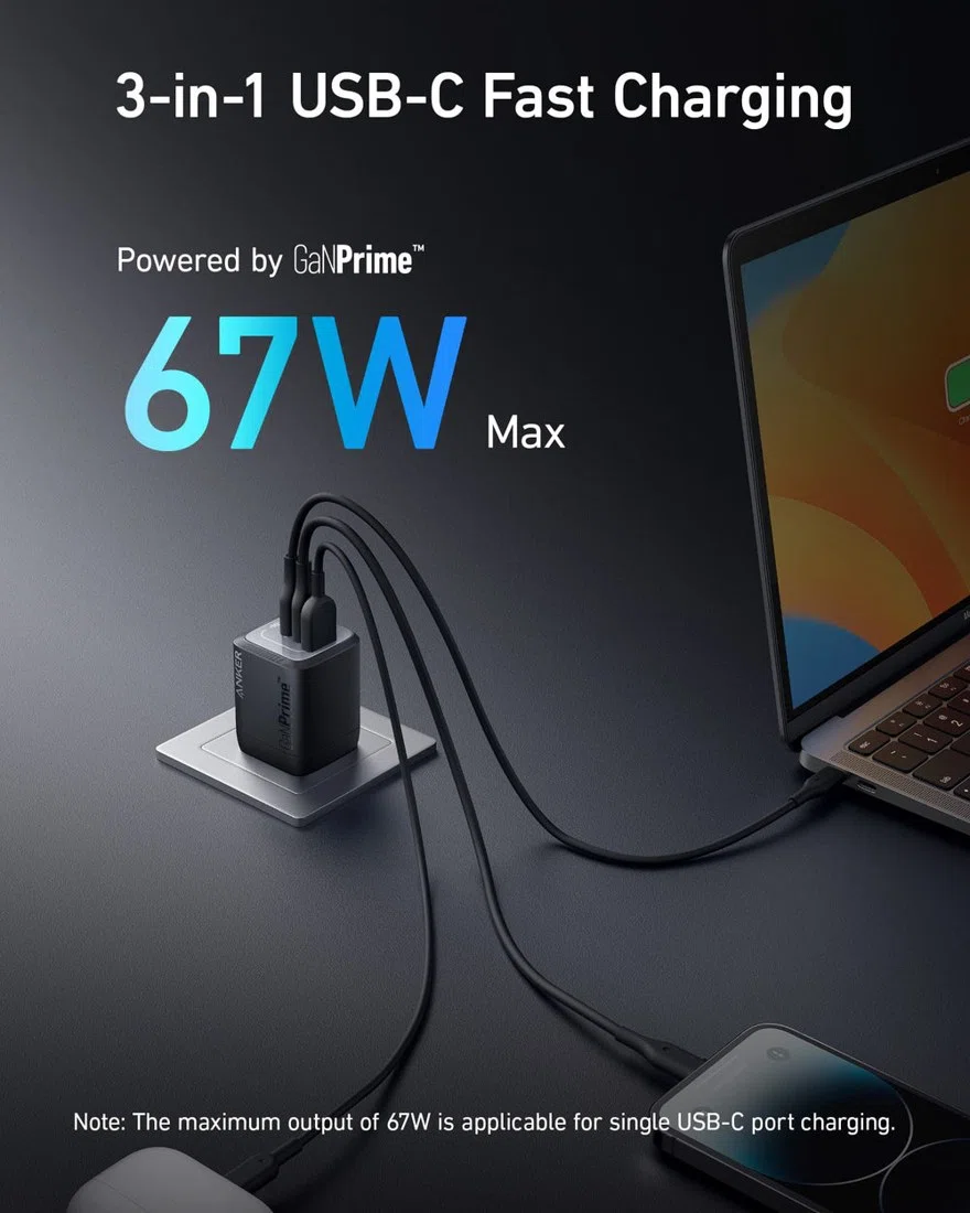 Anker Prime 67W GaN Wall Charger (3 Ports) view 2