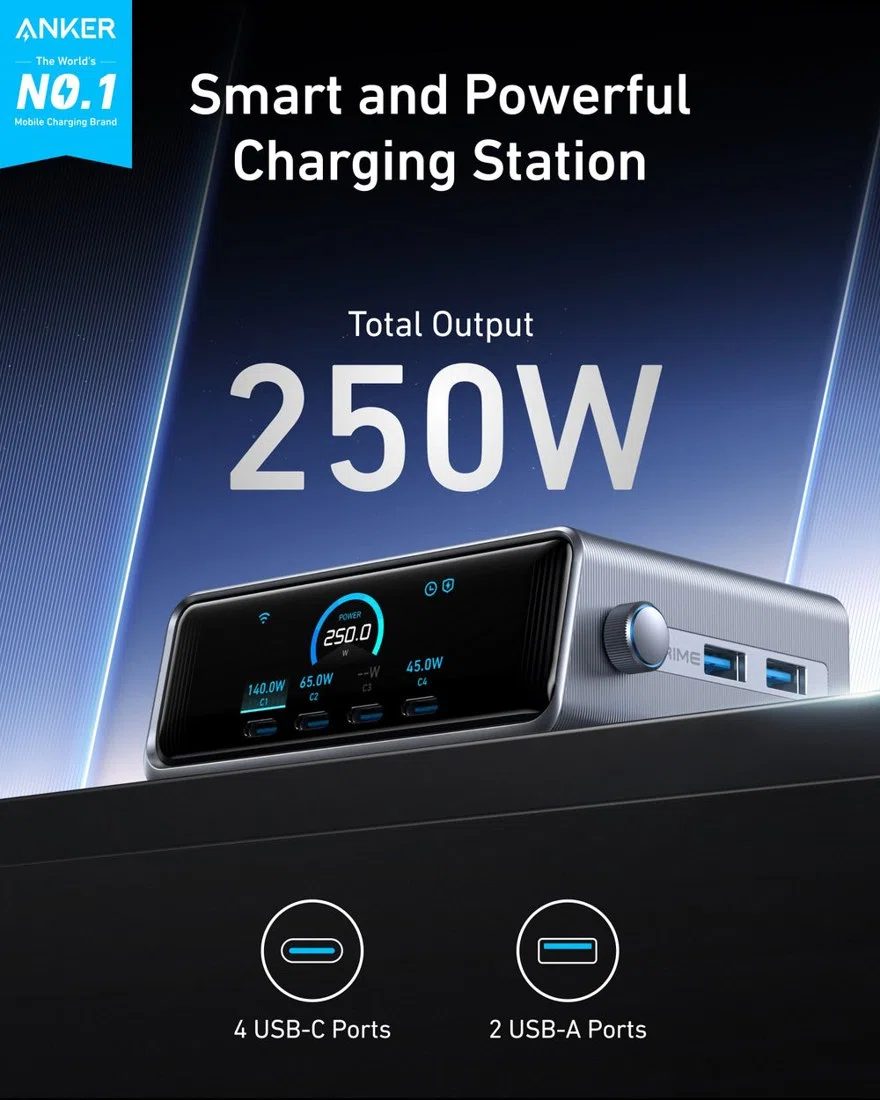 Anker Prime Charger (250W, 6 Ports, GaNPrime) view 2