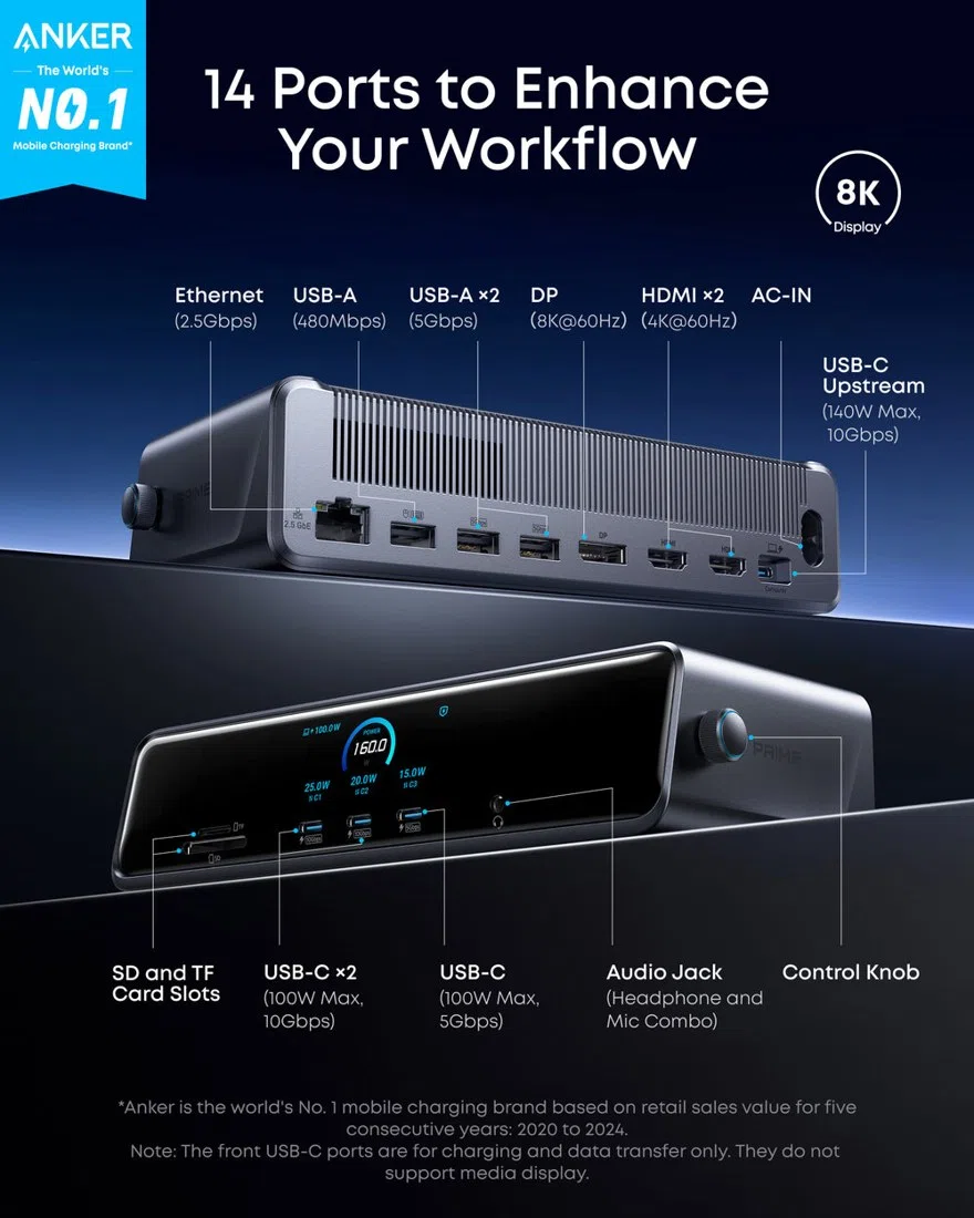 Anker Prime DL7400 Docking Station (14-in-1, Triple Display, DisplayLink) view 2