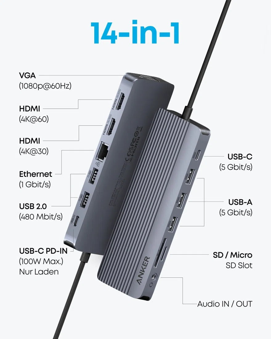 Anker USB-C Hub (14-in-1, Triple Display) view 2