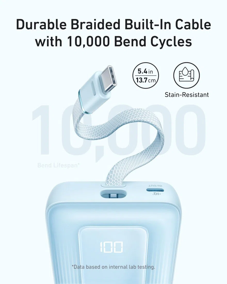 Anker Zolo Power Bank (10K, 30W) with a 5.4-inch (13.7 cm) built-in USB-C cable. view 3