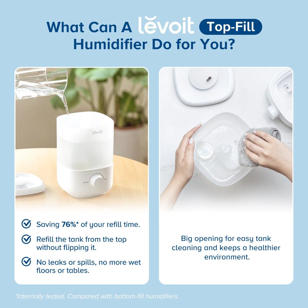 LEVOIT Classic 160 2.5L Top Fill Ultrasonic Humidifiers for Bedroom view 3