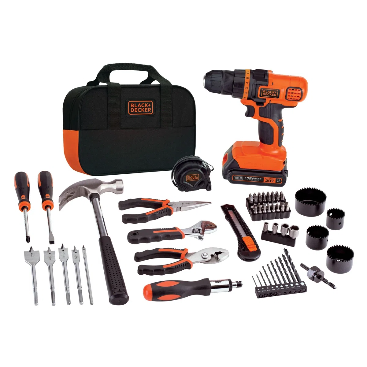 BLACK+DECKER 20V MAX POWERCONNECT Cordless Drill/Driver With 68-Piece Project Kit and Tool Bag, Battery and Charger Included